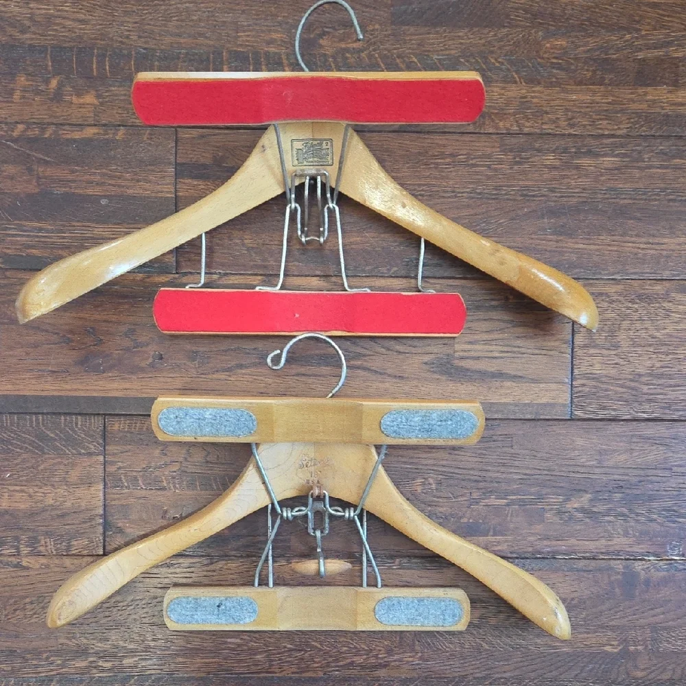 Vintage Wooden Suit Hangers with Clips